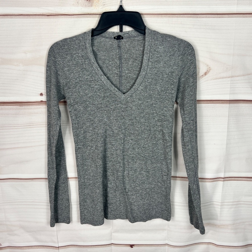 Monrow Top Womens Small Gray V-Neck T-Shirt Long Sleeve Slim Fit Basic Knit